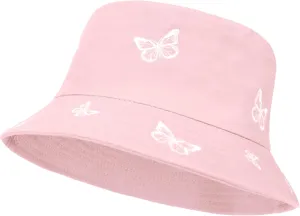 Umeepar Butterfly Embroidered Bucket Hat Reversible Packable Foldable Beach Sun Hat Outdoor Cap for Women Men