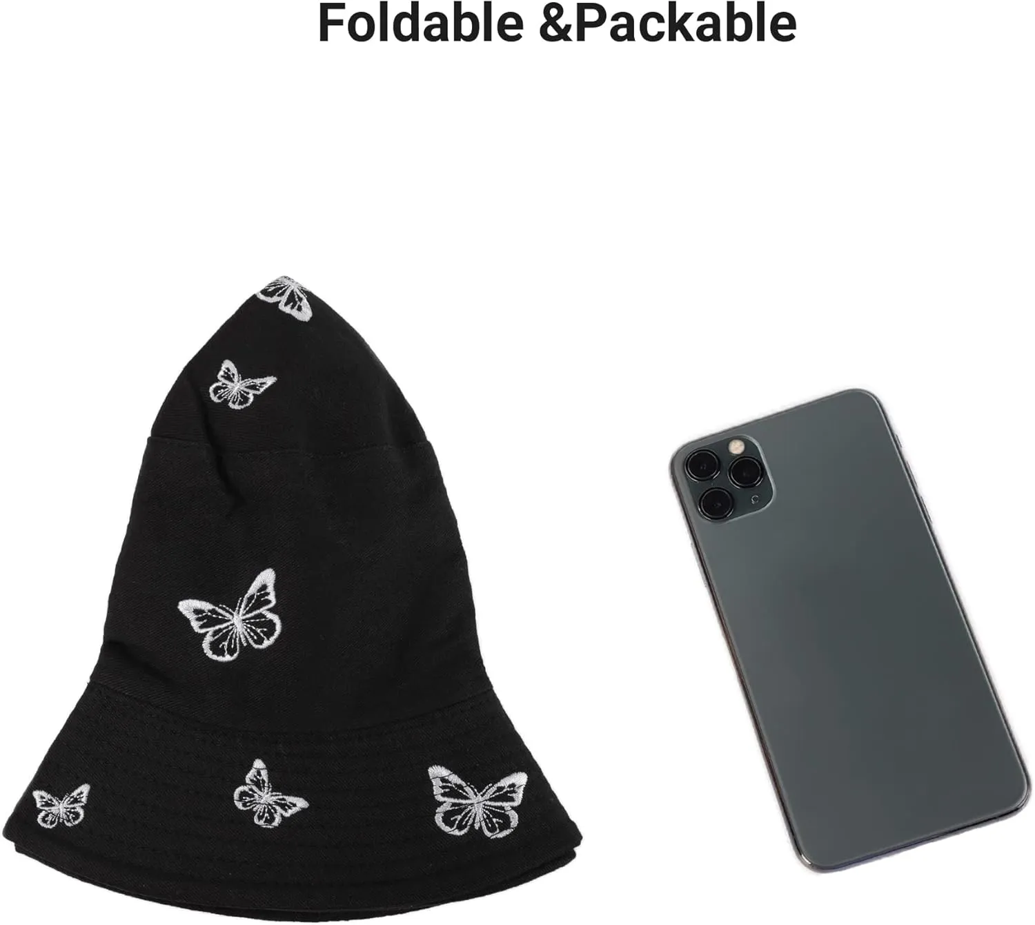 Umeepar Butterfly Embroidered Bucket Hat Reversible Packable Foldable Beach Sun Hat Outdoor Cap for Women Men