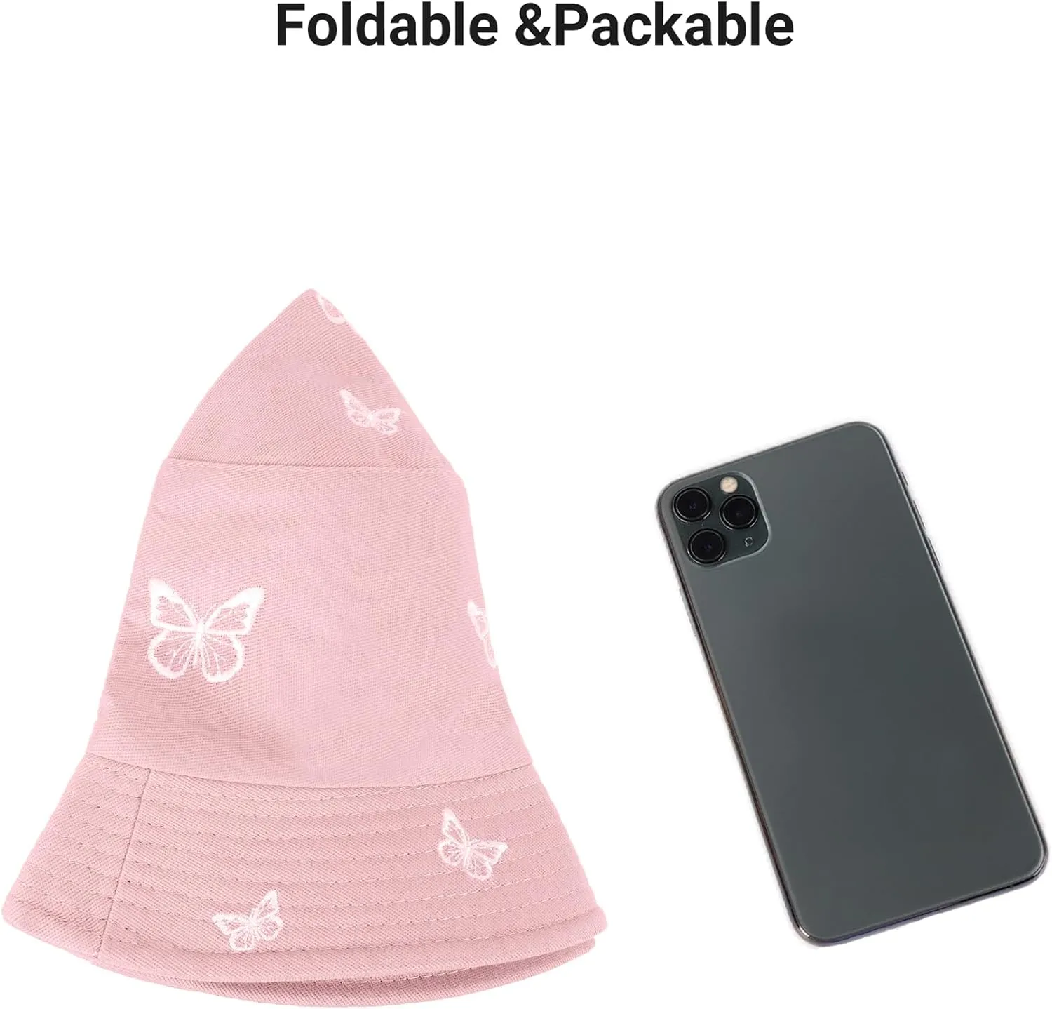 Umeepar Butterfly Embroidered Bucket Hat Reversible Packable Foldable Beach Sun Hat Outdoor Cap for Women Men