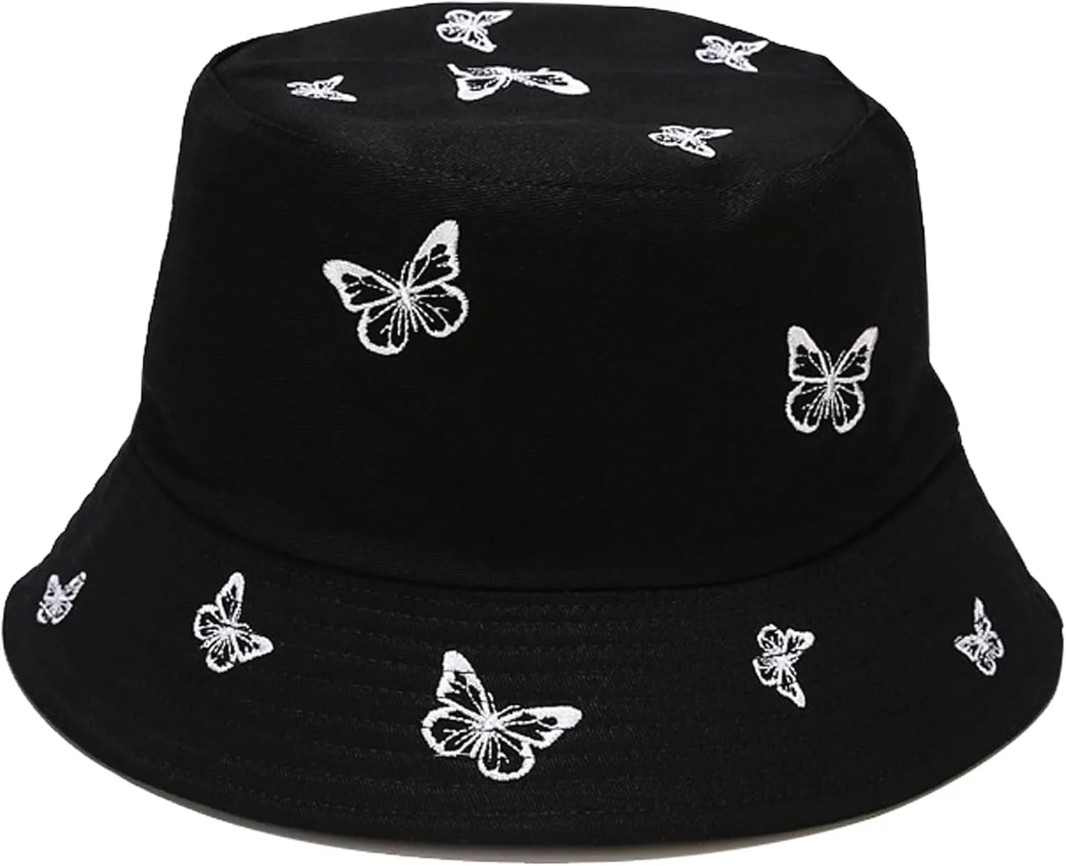 Umeepar Butterfly Embroidered Bucket Hat Reversible Packable Foldable Beach Sun Hat Outdoor Cap for Women Men