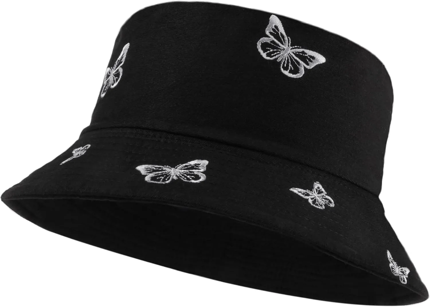 Umeepar Butterfly Embroidered Bucket Hat Reversible Packable Foldable Beach Sun Hat Outdoor Cap for Women Men