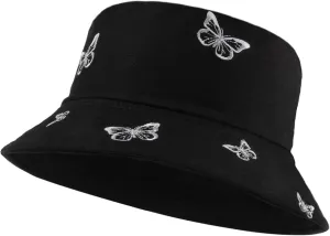 Umeepar Butterfly Embroidered Bucket Hat Reversible Packable Foldable Beach Sun Hat Outdoor Cap for Women Men