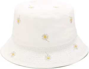 Umeepar Reversible Embroidered Daisy Bucket Hat Packable Beach Sun Hat for Women Men