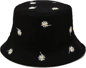 Umeepar Reversible Embroidered Daisy Bucket Hat Packable Beach Sun Hat for Women Men