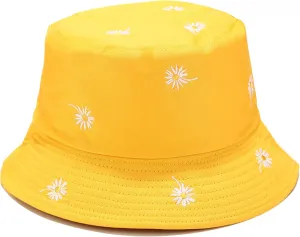 Umeepar Reversible Embroidered Daisy Bucket Hat Packable Beach Sun Hat for Women Men