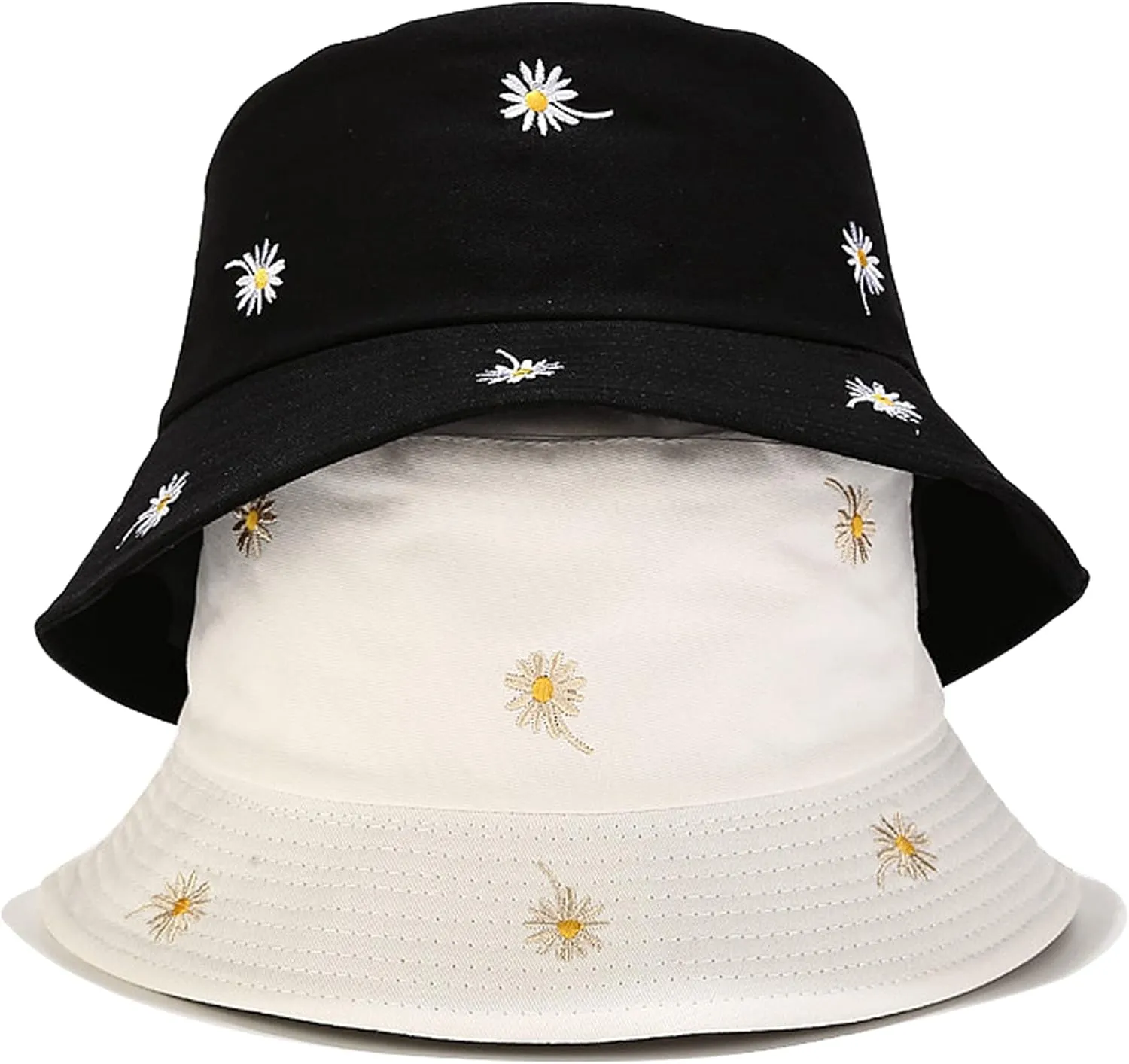 Umeepar Reversible Embroidered Daisy Bucket Hat Packable Beach Sun Hat for Women Men
