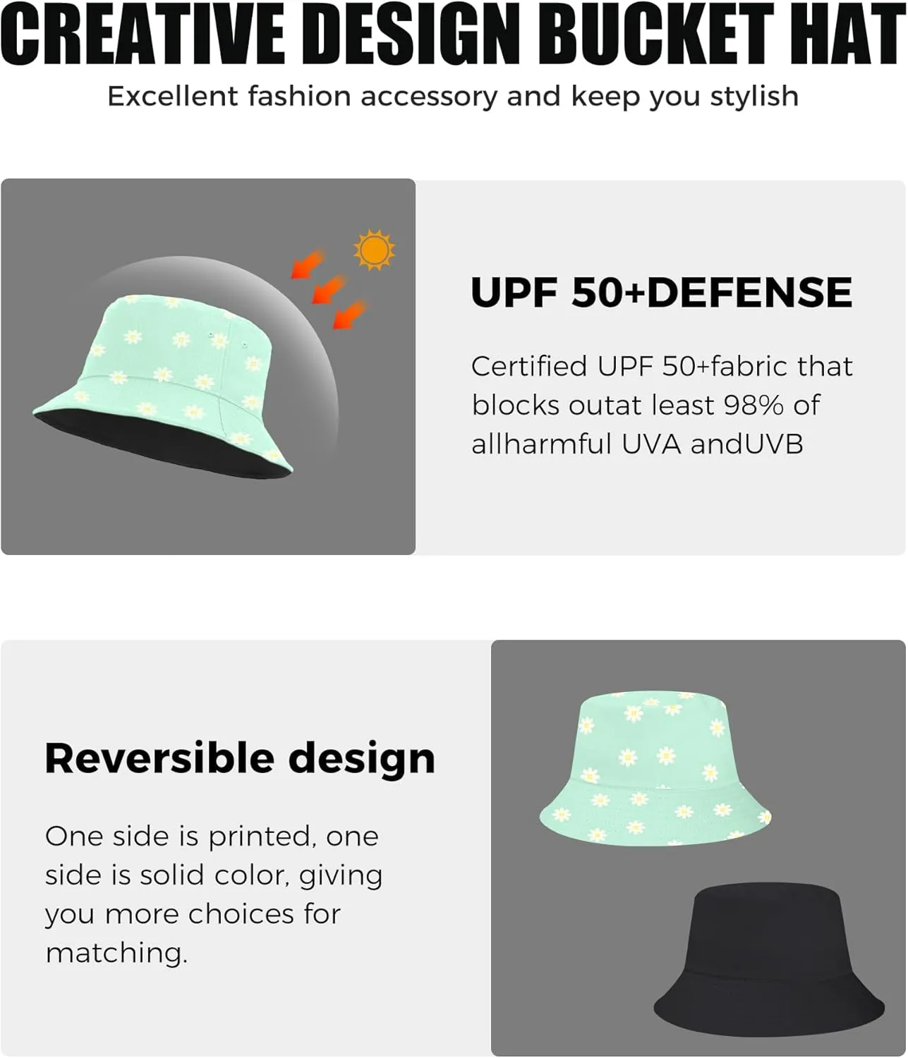 Unisex Bucket Hat for Women Men Cotton Summer Sun Beach Hat, Denim Packable Fisherman Caps for Casual, Trips, Sports