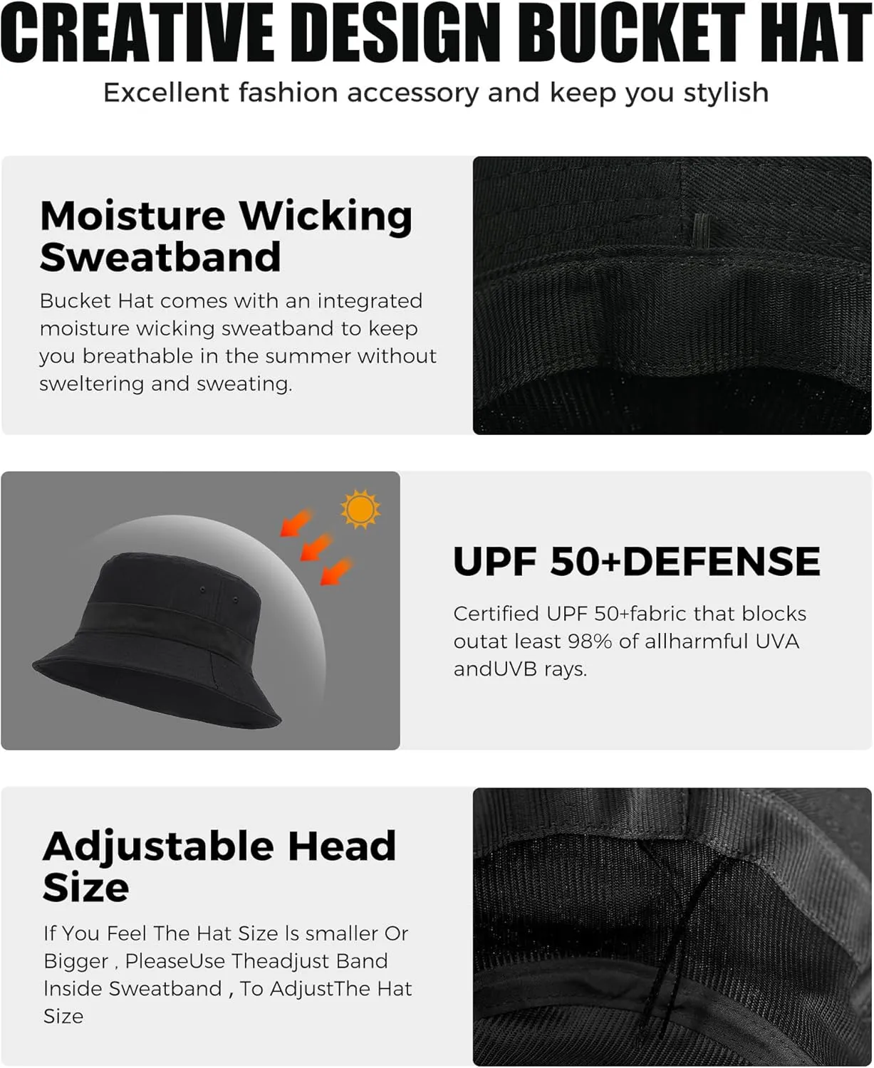 Unisex Bucket Hat for Women Men Cotton Summer Sun Beach Hat, Denim Packable Fisherman Caps for Casual, Trips, Sports