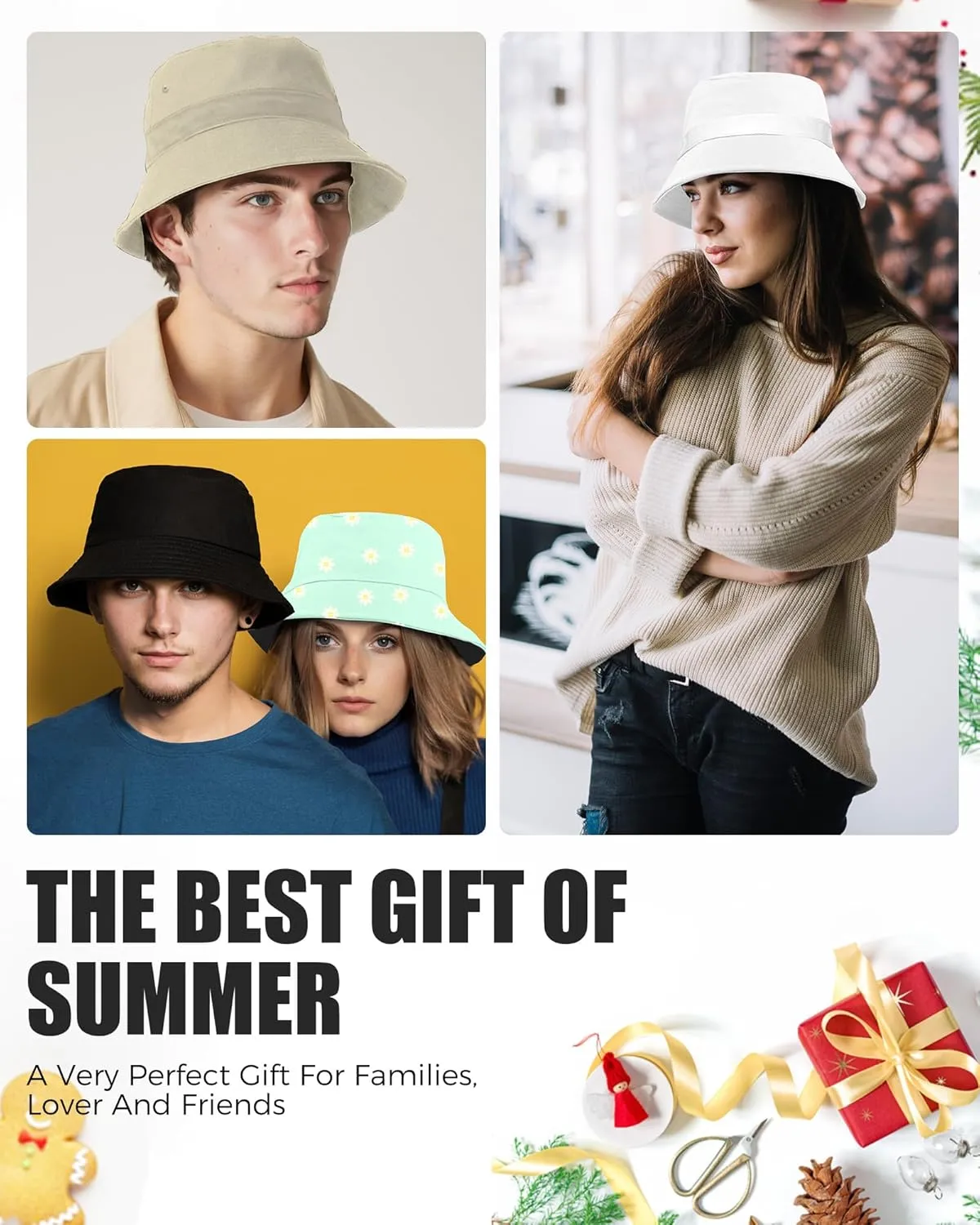 Unisex Bucket Hat for Women Men Cotton Summer Sun Beach Hat, Denim Packable Fisherman Caps for Casual, Trips, Sports