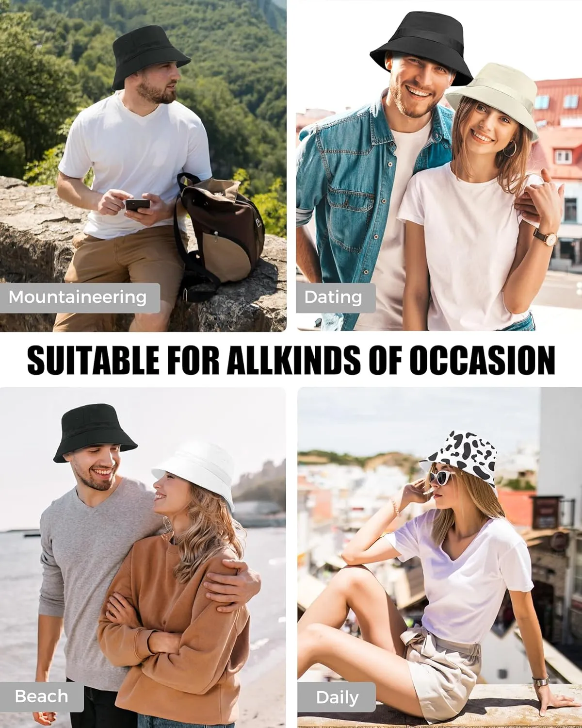 Unisex Bucket Hat for Women Men Cotton Summer Sun Beach Hat, Denim Packable Fisherman Caps for Casual, Trips, Sports