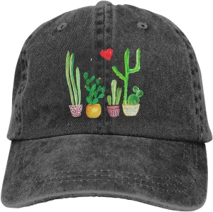 Unisex Cacti Cactus Love Artical Vintage Jeans Adjustable Baseball Cap Cotton Denim Dad Hat