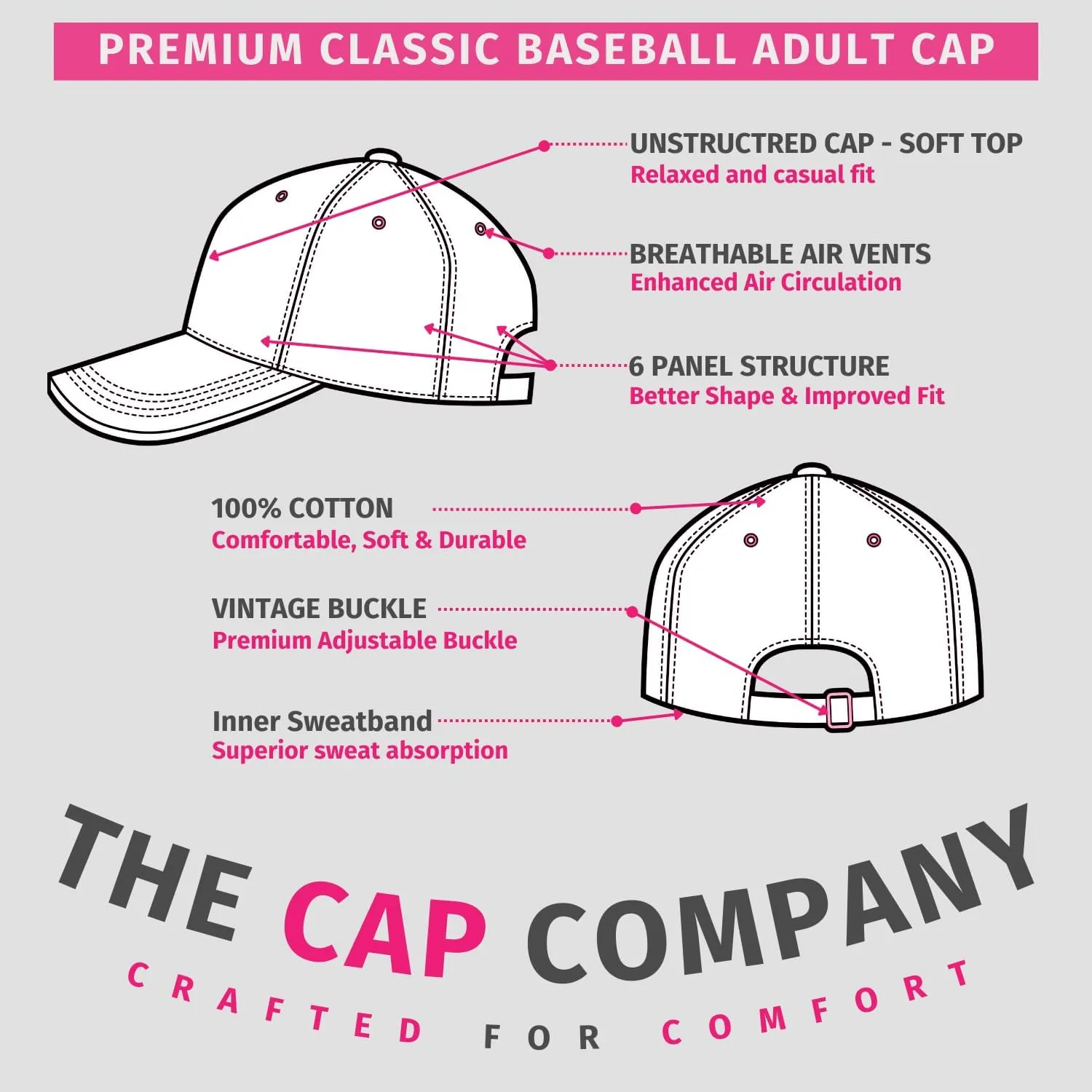 Unisex Classic Baseball Cap | Low Profile Soft Top Unstructured Cotton Baseball Cap | Adjustable Size Buckle for Women Men