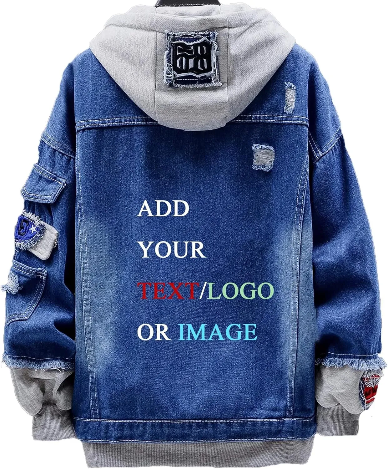 Unisex Personalized Hooded Denim Hoodie Tops Customized Gifts Add Your Own Design Outwear Custom Jeans Jackets Coat