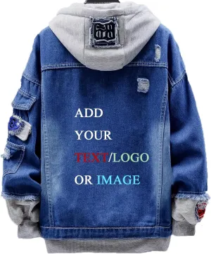 Unisex Personalized Hooded Denim Hoodie Tops Customized Gifts Add Your Own Design Outwear Custom Jeans Jackets Coat