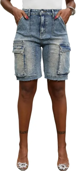 Unybwonn Women Denim Shorts High Waisted Distressed Straight Leg Cargo Shorts Casual Cargo Jean Shorts with Pockets