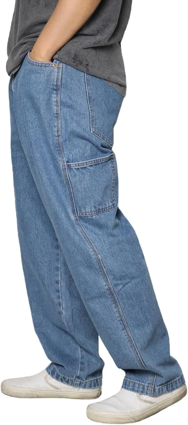 URBANJ Men's Baggy Jeans Loose Fit Wide Leg Denim Pants