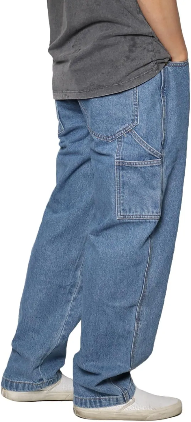 URBANJ Men's Baggy Jeans Loose Fit Wide Leg Denim Pants
