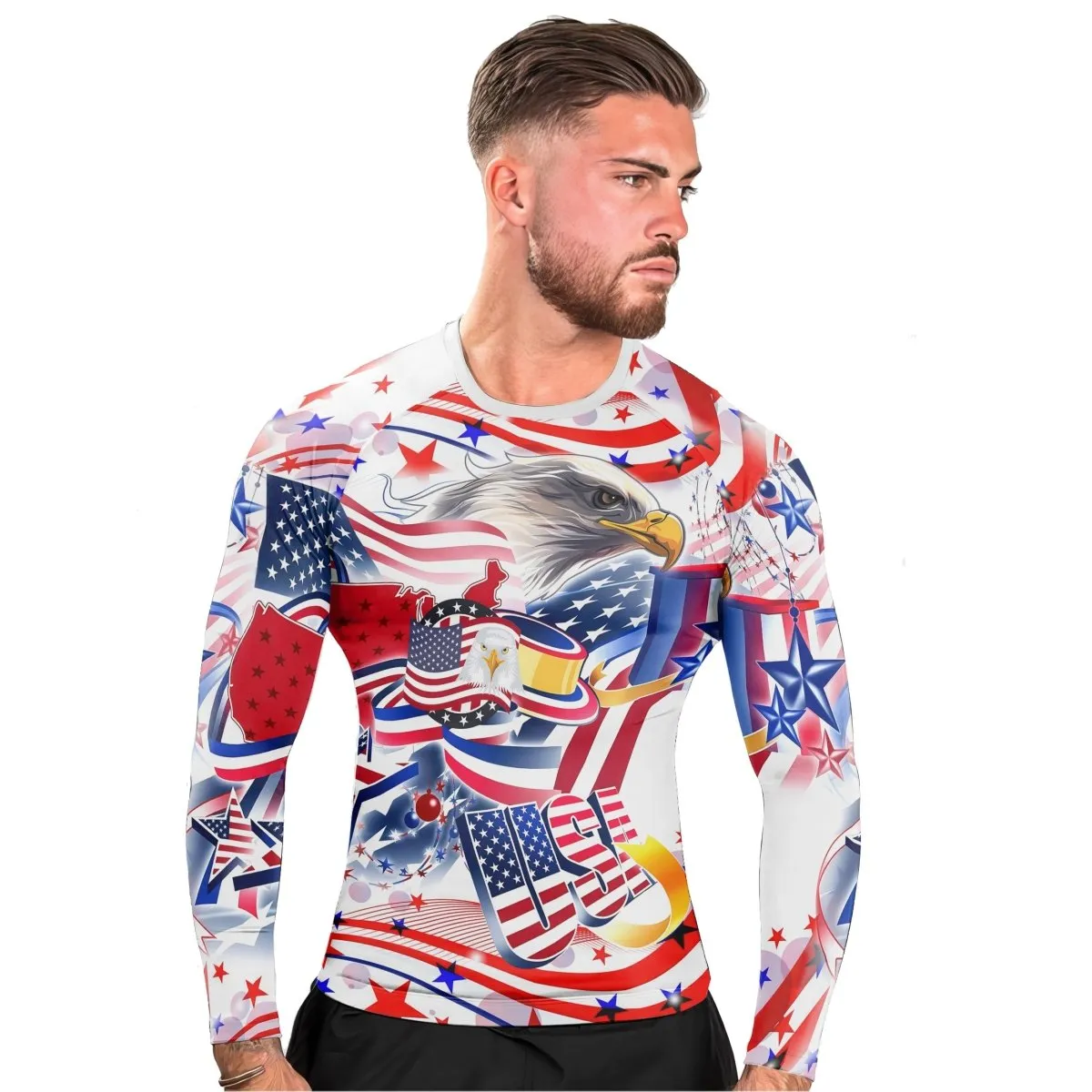 USA Independence Day Men's Long Sleeve Rash Guard