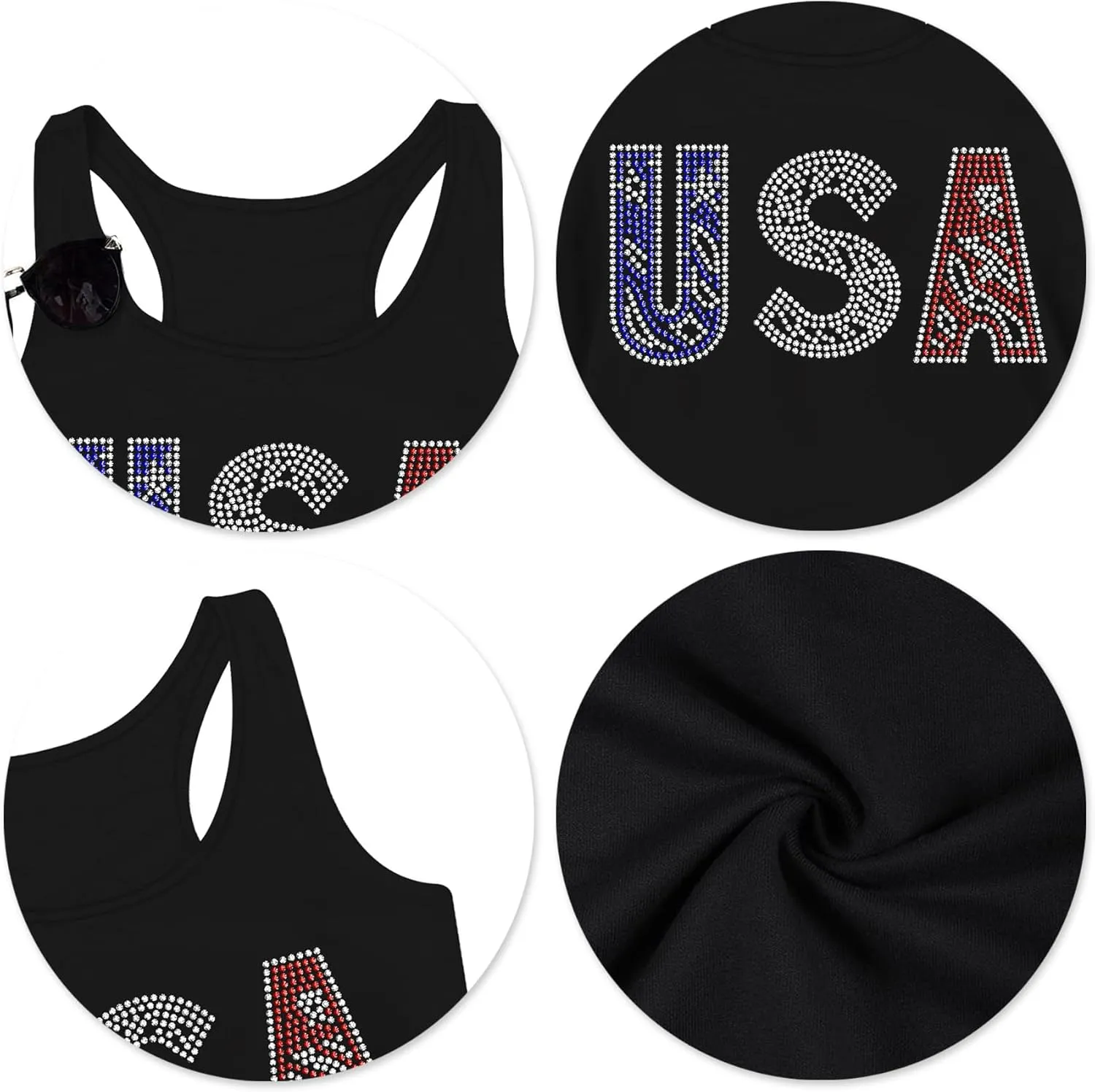 USA Tank Tops Women: Flag Sequin Tank Patriotic Shirts 4th of July Sleeveless T Shirt Summer Casual Bling Tops