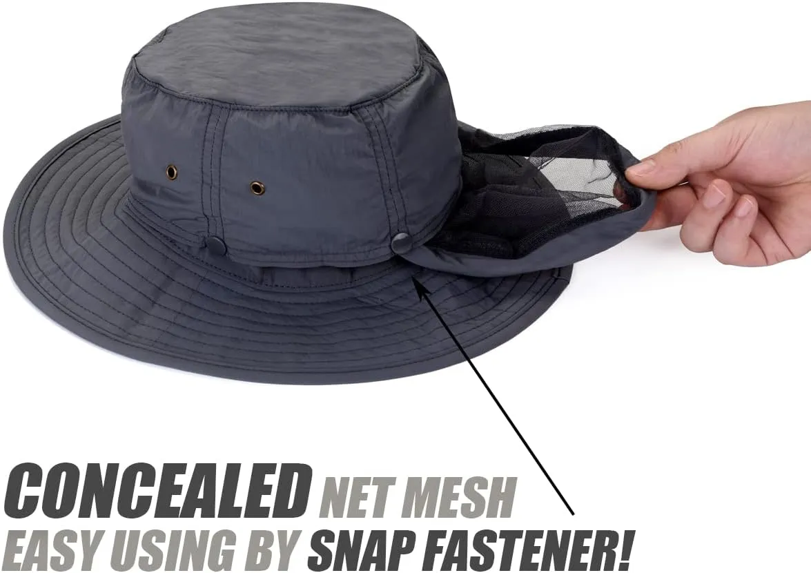 USHAKE Head Net Hat, Safari Hat Sun Hat Bucket Hat with Hidden Net Mesh