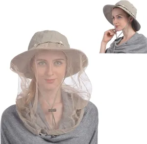 USHAKE Head Net Hat, Safari Hat Sun Hat Bucket Hat with Hidden Net Mesh