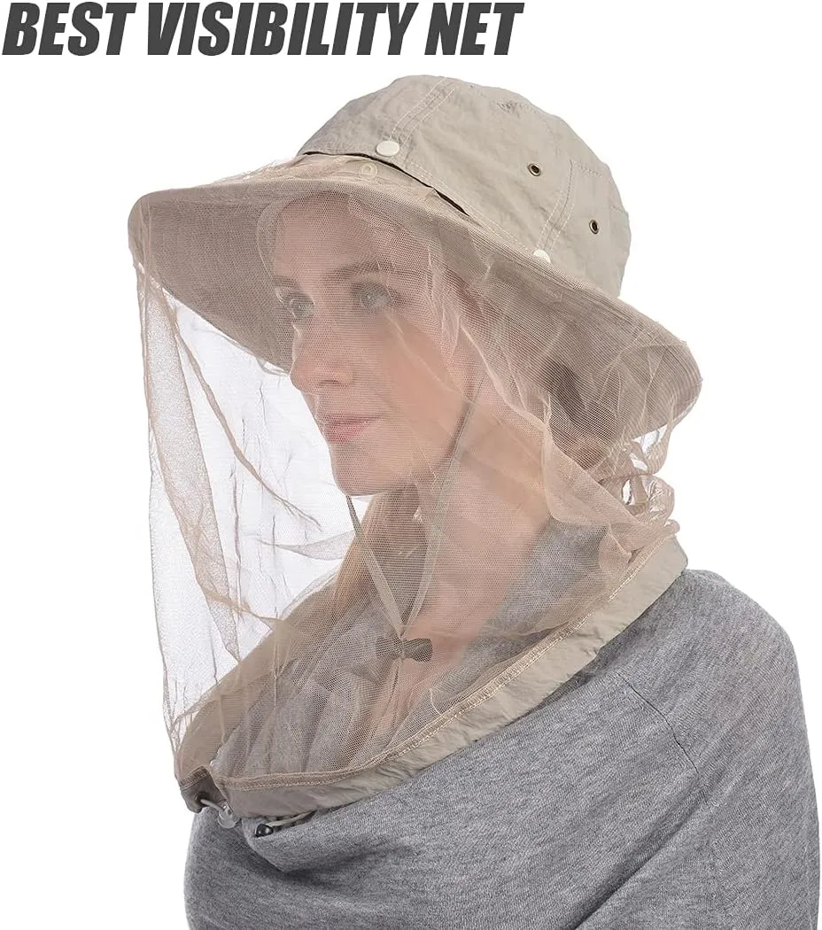 USHAKE Head Net Hat, Safari Hat Sun Hat Bucket Hat with Hidden Net Mesh