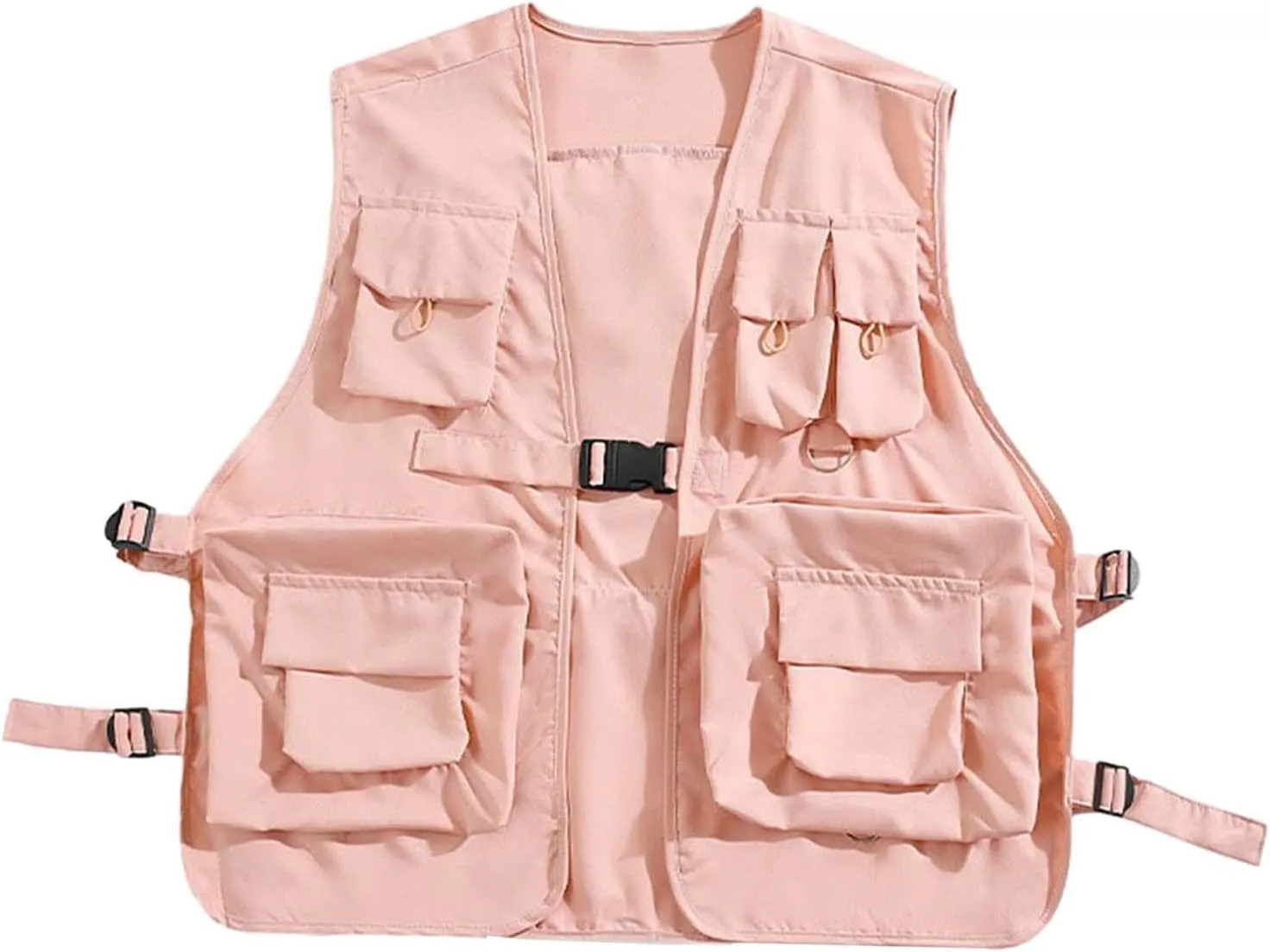 Utility Vest Waistcoat Fishing Vest Lightweight Cargo Vest Outerwear for Men Women Adults Outdoor Sports Hiking Photography, Pink, 3XL
