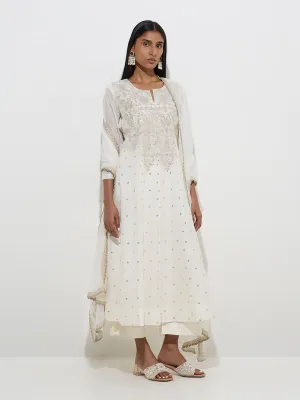Vark Off-White Cotton-Blend Kurta, Palazzos and Dupatta Set