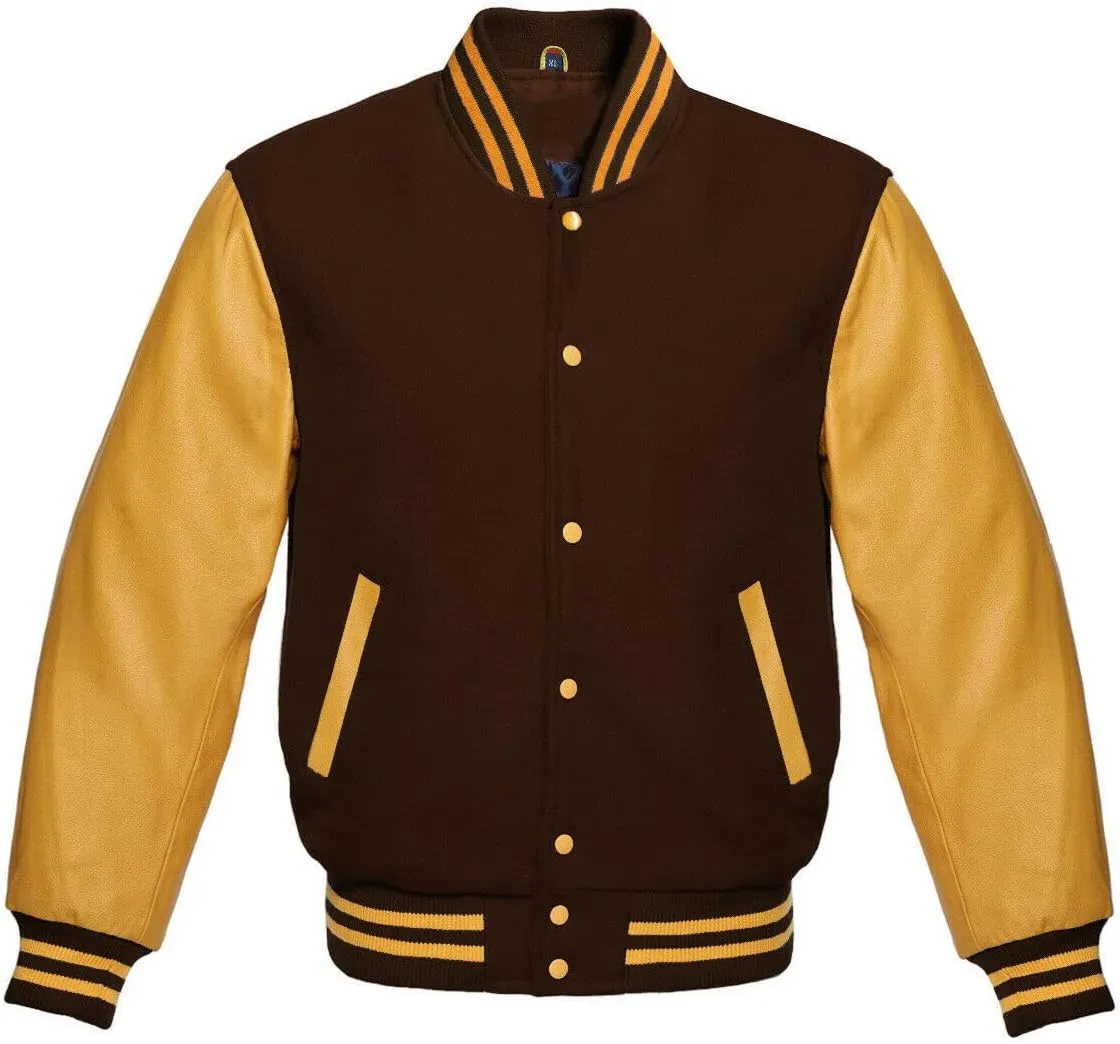 Varsity Jacket Letterman Baseball Jacket Wool body and Cowhide Leather Sleeves 17 Color Options