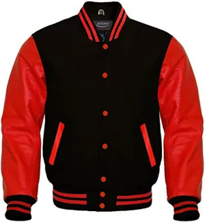 Varsity Jacket Letterman Baseball Jacket Wool body and Cowhide Leather Sleeves 17 Color Options