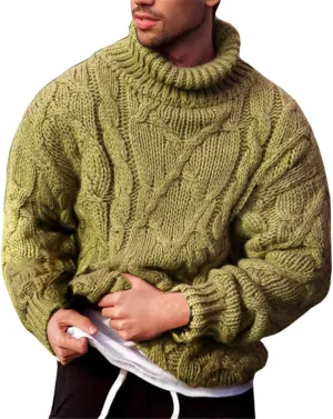 Vdnerjg Men's Thermal Turtleneck Sweater Long Sleeve Cable Knit Casual Chunky Pullover Jumper