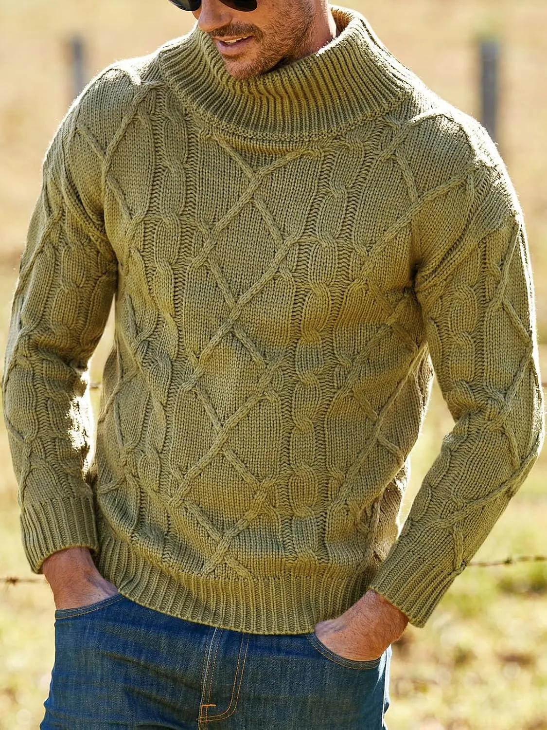 Vdnerjg Men's Thermal Turtleneck Sweater Long Sleeve Cable Knit Casual Chunky Pullover Jumper