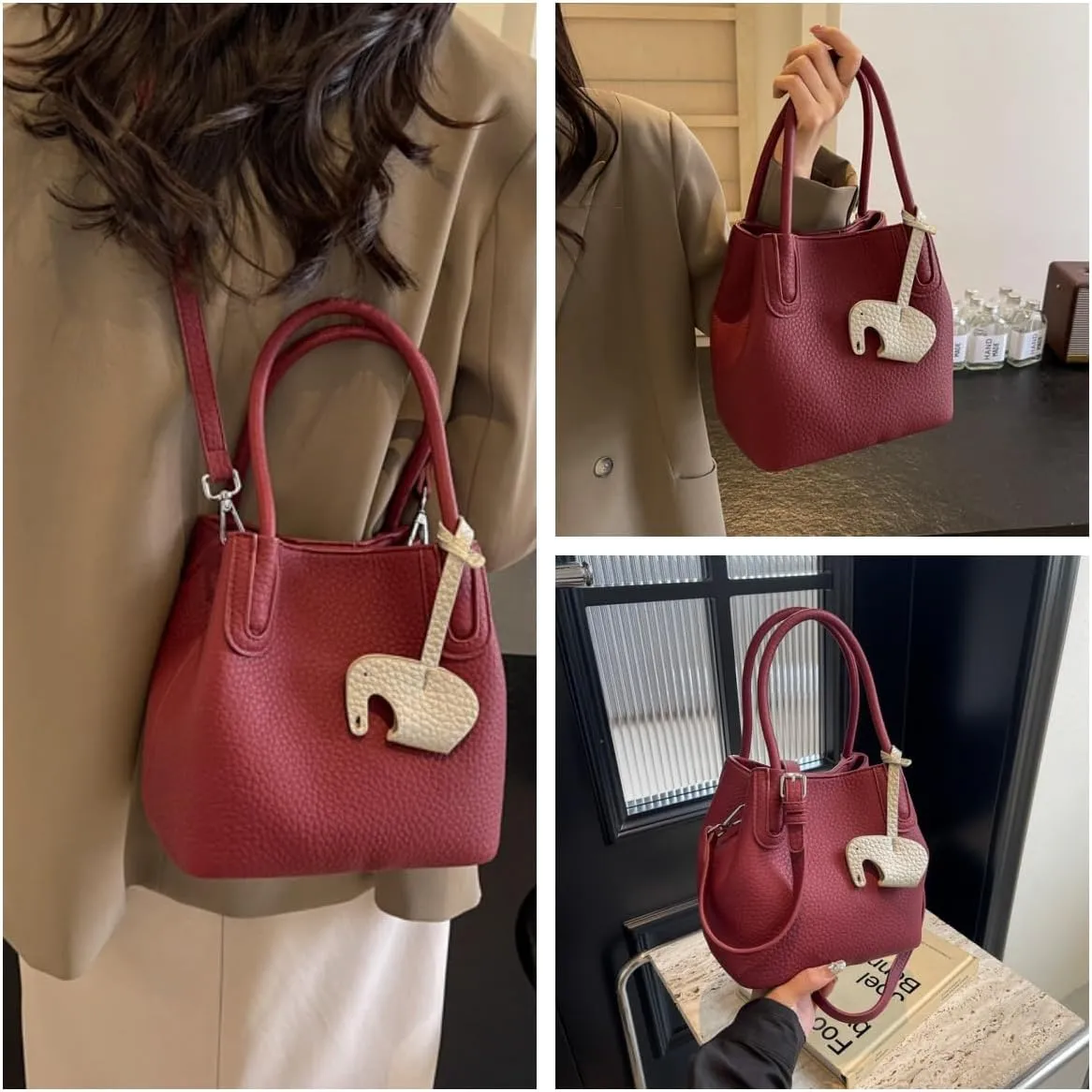 Versatile PU Leather Bucket Bag for Women  Small Crossbody Purse with Top Handle, Lightweight Shoulder Bag for Daily Use