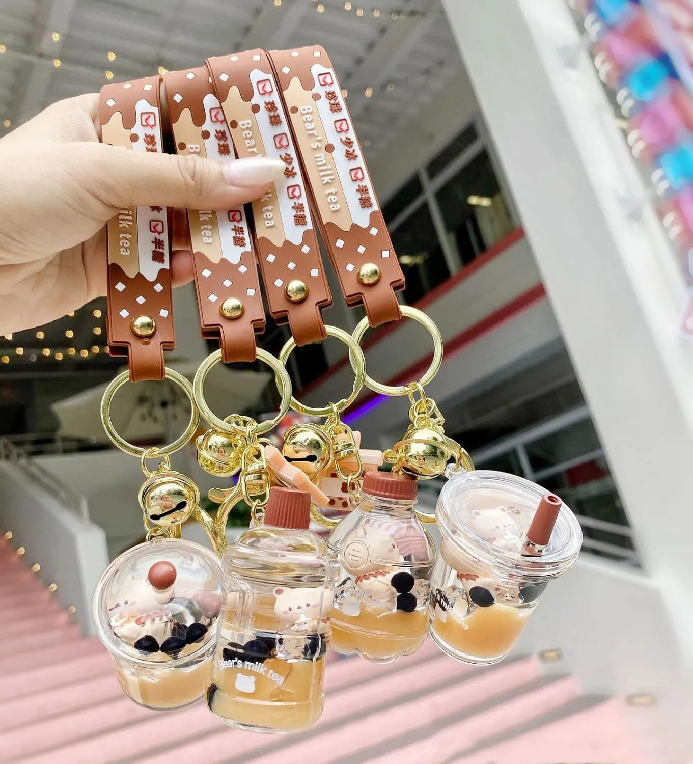 VICKYPOP Bubble Tea Keychain Cute Cartoon Boba Bear Pendant Decoration for School Bag, Handbag and Backpack