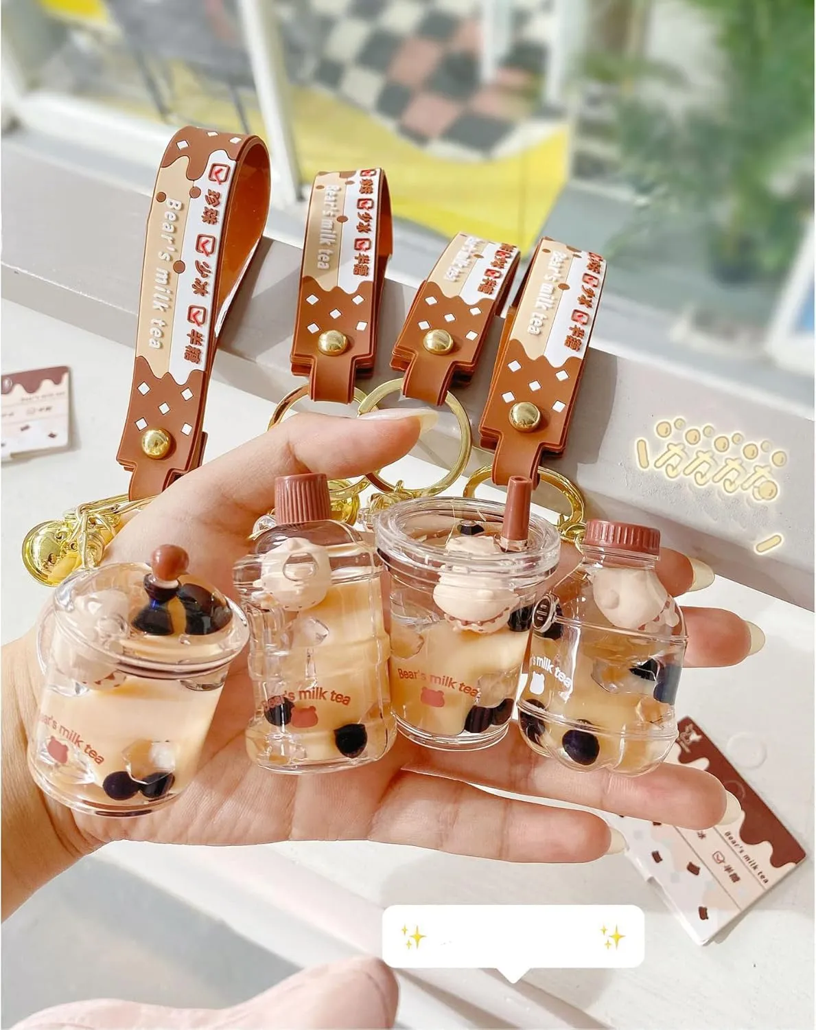 VICKYPOP Bubble Tea Keychain Cute Cartoon Boba Bear Pendant Decoration for School Bag, Handbag and Backpack