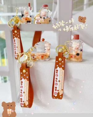 VICKYPOP Bubble Tea Keychain Cute Cartoon Boba Bear Pendant Decoration for School Bag, Handbag and Backpack