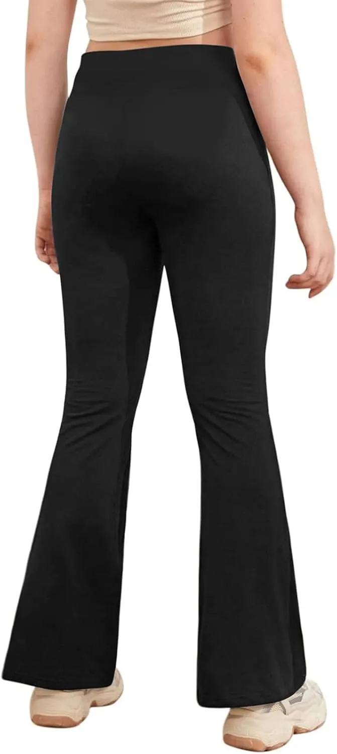 viehunt Girls High Waisted Flare Leggings Crossover Cute Wide Leg Solid Full Length Yoga Pants with Pockets