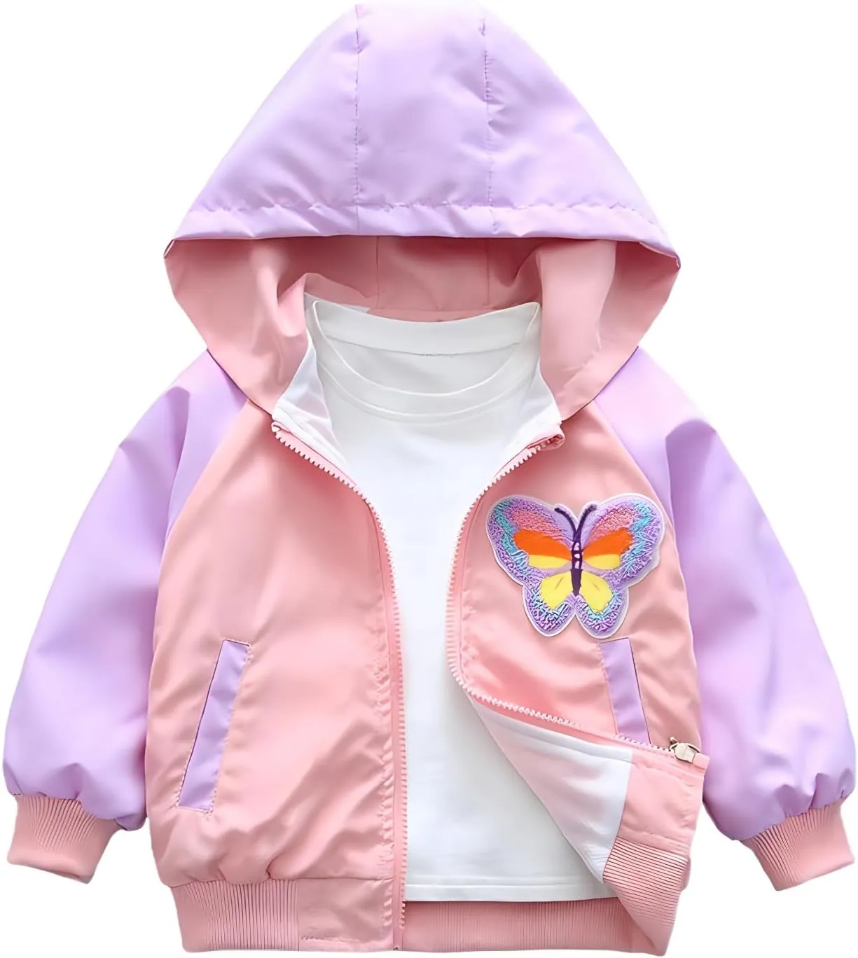 Vinmin Girls Hooded Jacket Butterfly Zip Coat Little Girls Jacket Lightweight Adorable Outerwear For Spring & Autumn (Pink)