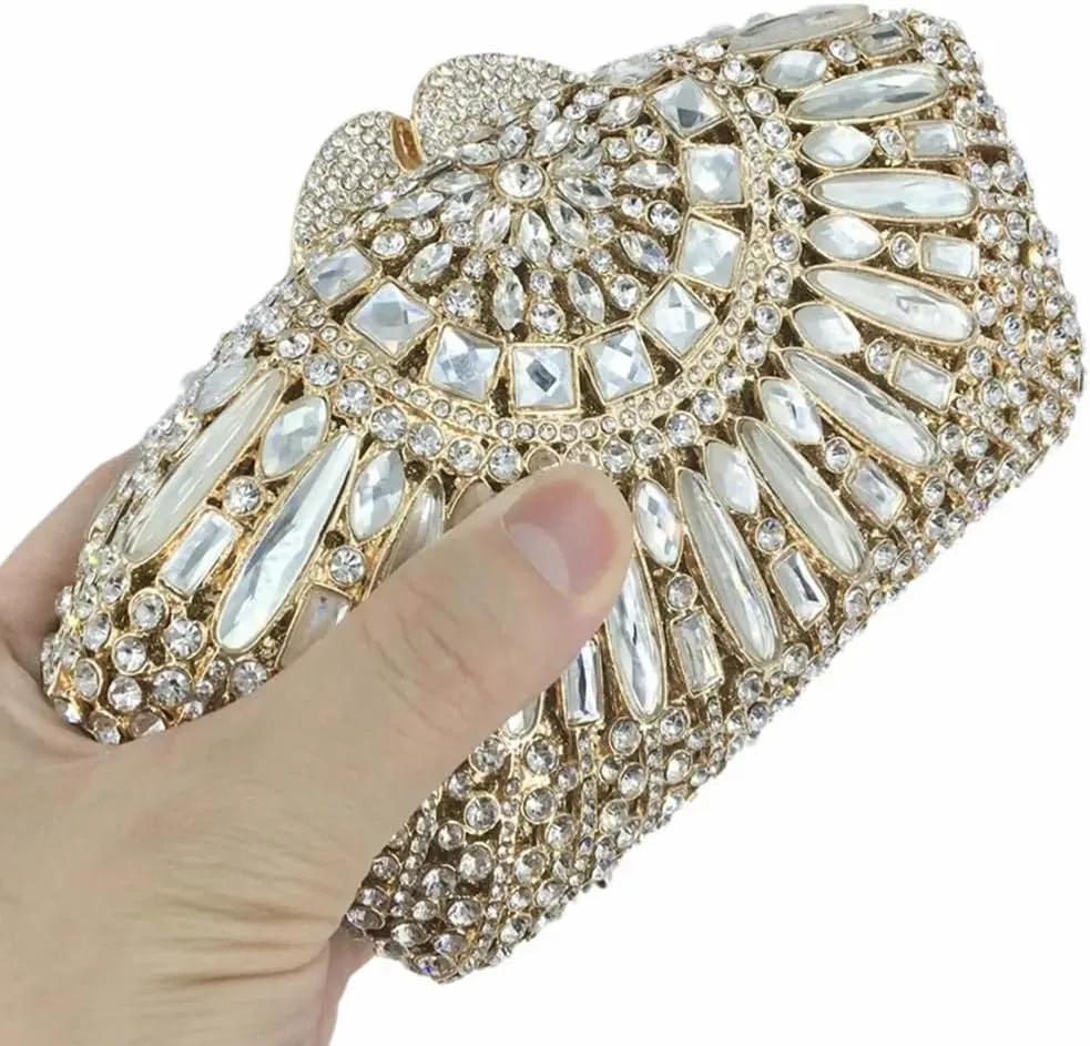 Vintage Women Crystal Evening Bags Sparkly Necklace Shape Rhinestone Handbag Clutch Wedding Party Shoulder Bag