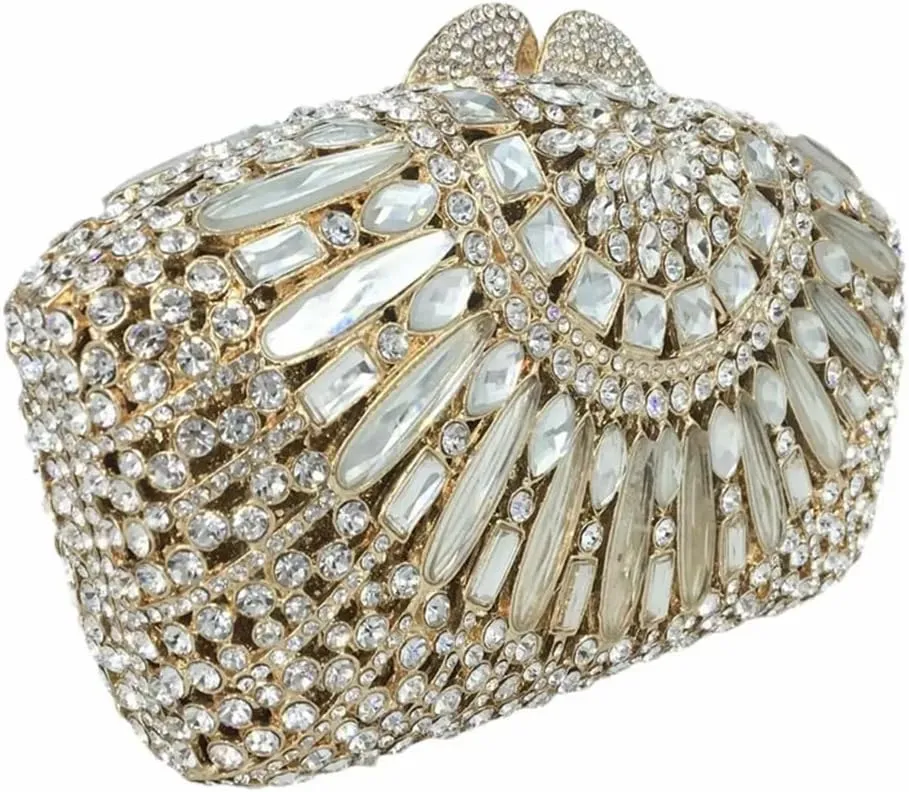 Vintage Women Crystal Evening Bags Sparkly Necklace Shape Rhinestone Handbag Clutch Wedding Party Shoulder Bag