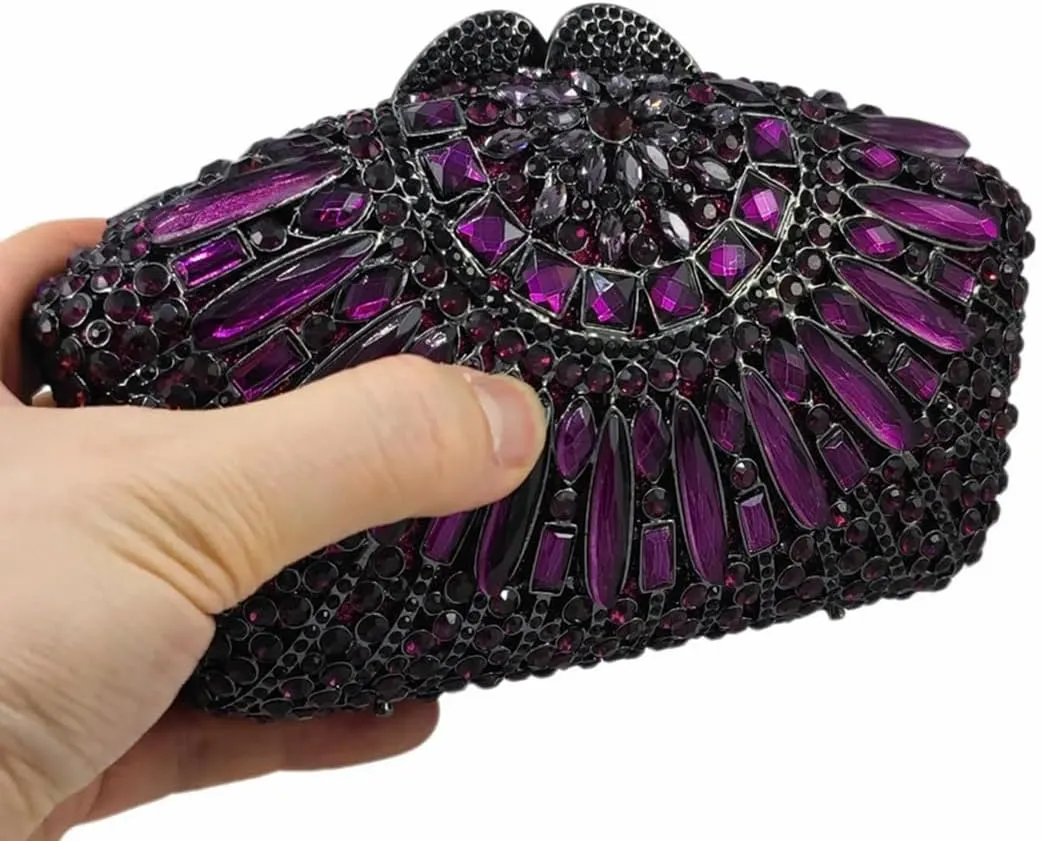 Vintage Women Crystal Evening Bags Sparkly Necklace Shape Rhinestone Handbag Clutch Wedding Party Shoulder Bag