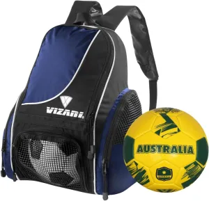 Vizari Solano Multi-Sport Backpack (Navy) with National Team Soccer Ball Combo | Versatile Sports Backpack with Durable Faux Leather & Rubber Country Ball (Australia, Size 4)