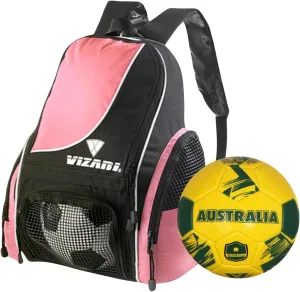 Vizari Solano Multi-Sport Backpack (Pink) with National Team Soccer Ball Combo | Versatile Sports Backpack with Durable Faux Leather & Rubber Country Ball (Australia, Size 5)