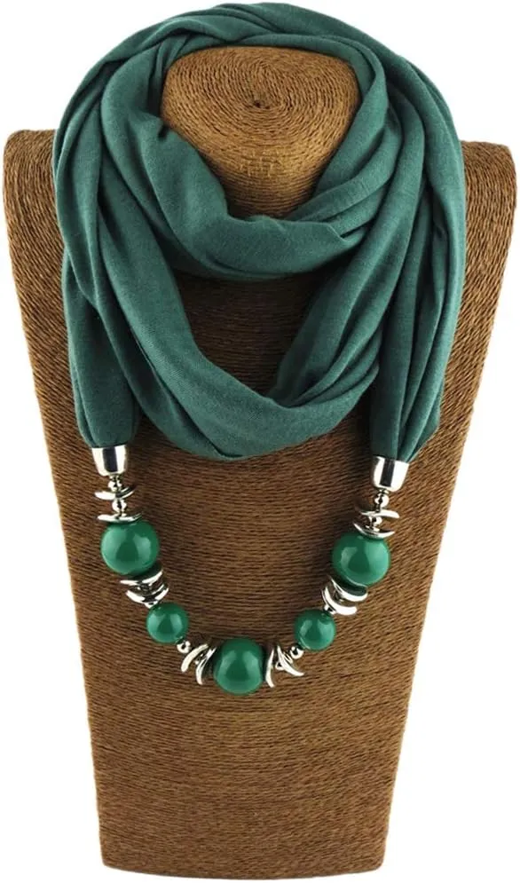 W-FIGHT Womens Fashion Neckerchief Ring Scarf Necklaces Beads Solid Color Jewelry Shawl