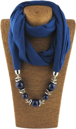 W-FIGHT Womens Fashion Neckerchief Ring Scarf Necklaces Beads Solid Color Jewelry Shawl