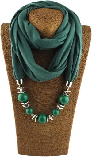 W-FIGHT Womens Fashion Neckerchief Ring Scarf Necklaces Beads Solid Color Jewelry Shawl