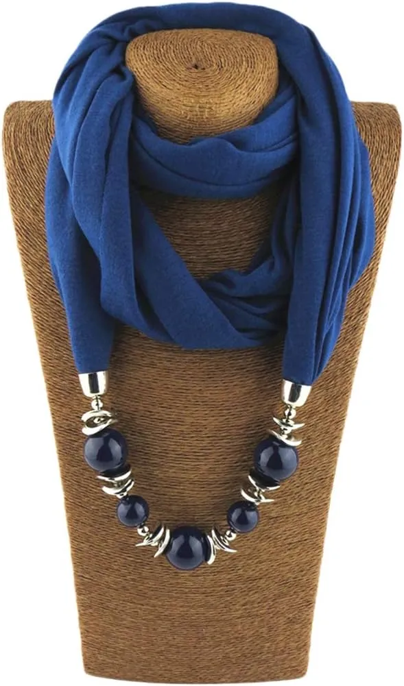 W-FIGHT Womens Fashion Neckerchief Ring Scarf Necklaces Beads Solid Color Jewelry Shawl