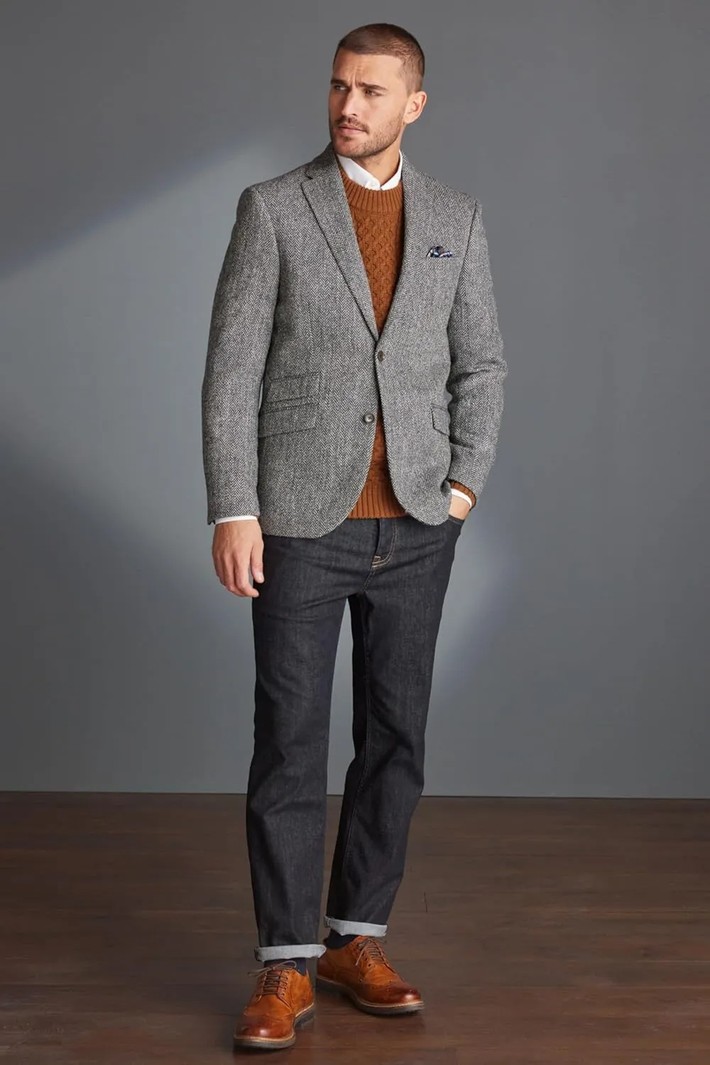Wangyue Men's Slim Fit Herringbone Tweed Blazer Jacket Casual Sport Coat Bussiness Groomsmen Prom Autumn Jackets