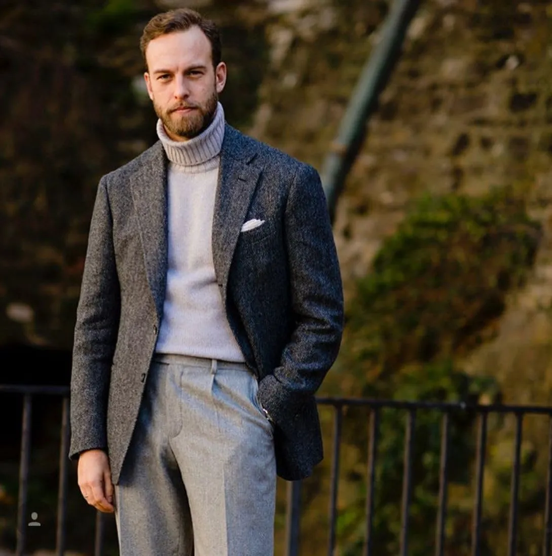 Wangyue Men's Slim Fit Herringbone Tweed Blazer Jacket Casual Sport Coat Bussiness Groomsmen Prom Autumn Jackets