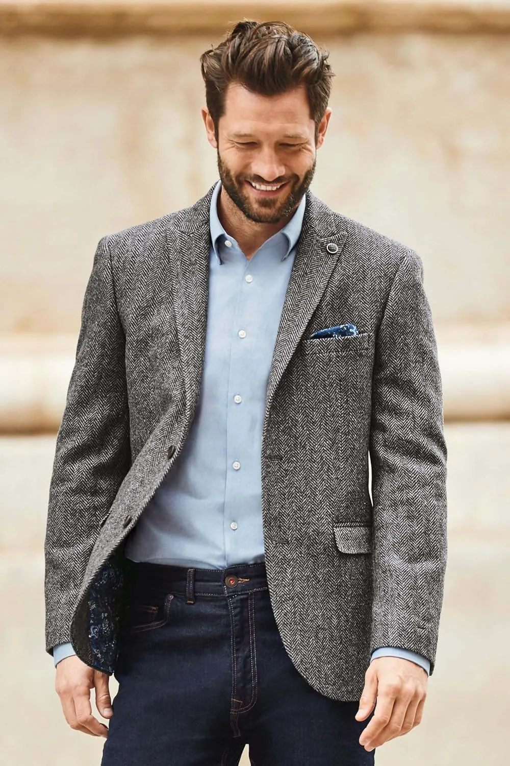 Wangyue Men's Slim Fit Herringbone Tweed Blazer Jacket Casual Sport Coat Bussiness Groomsmen Prom Autumn Jackets